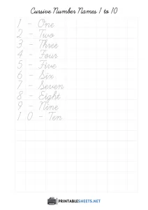 thumbnail of Cursive Number Names 1 to 10